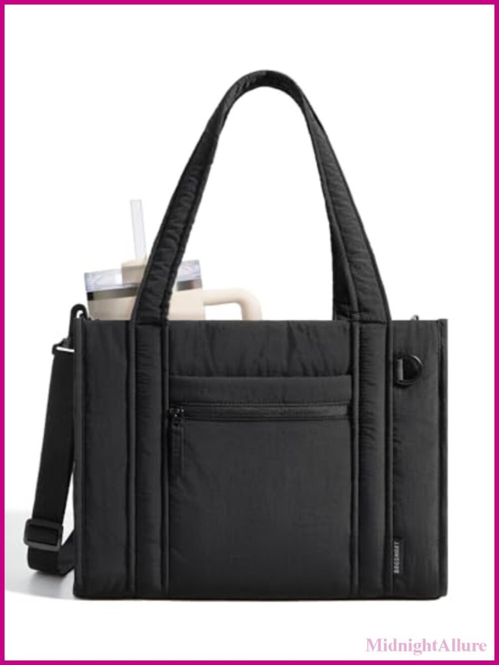 Quilted Puffer Tote Crossbody Bag Water-Resistant Zip Laptop Travel